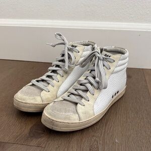 P448 High-Top Sneakers in White and Tan